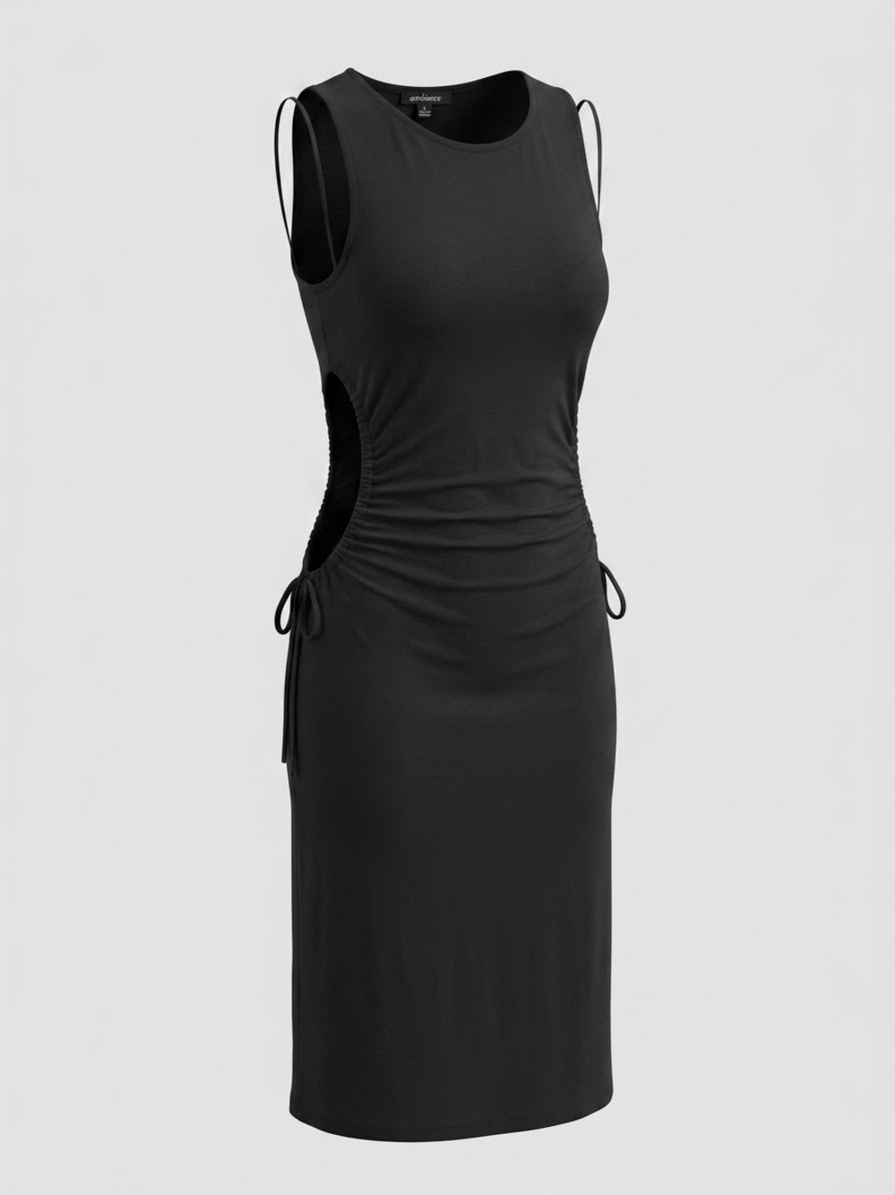 Ambiance Black Sleeveless Midi Dress with Side Cutouts